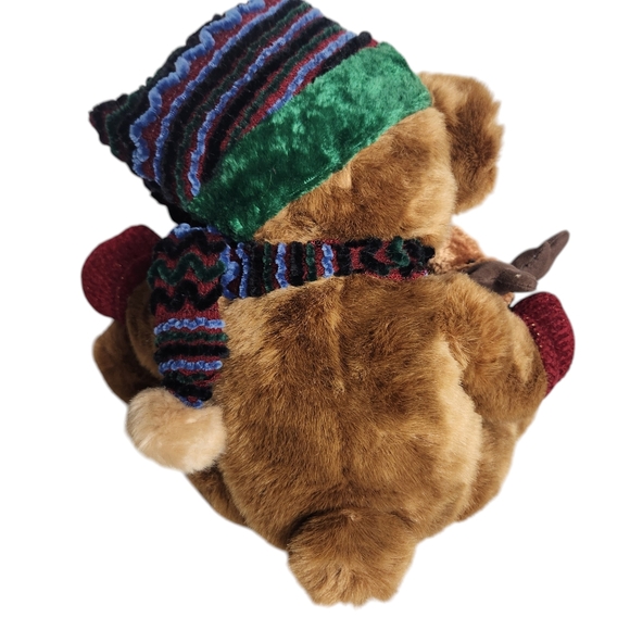 Vintage Winter Dan Dee Christmas Bear Stocking Hat Mittens and Scarf With Moose - Picture 5 of 10